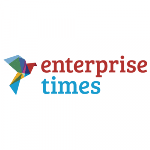 The image shows the logo of Enterprise Times with a multicolored, geometric bird design to the left of the text. The word enterprise is in red and times in blue, all lowercase.