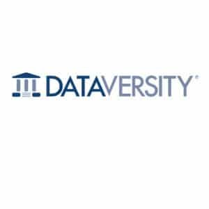 Logo of DATAVERSITY in blue and gray text. The DATA part is in bold blue with a small icon resembling a building or stack to the left, while VERSITY is in gray.