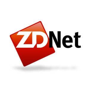 ZDNet logo featuring a red tilted square with white letters ZD and the black text Net to the right.
