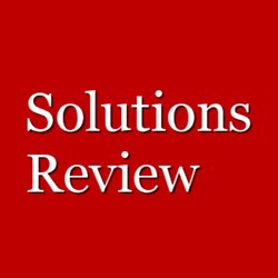 Red background with the words Solutions Review in white text centered in the image.