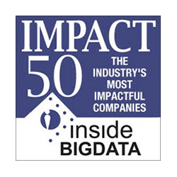 Logo for Impact 50: The Industrys Most Impactful Companies by Inside BIGDATA, featuring white text on a blue background with a stylized icon.
