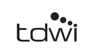 The image shows the tdwi logo in lowercase black letters, with three ascending black dots positioned above the i in a diagonal line.