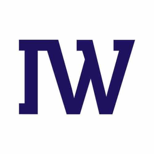 Bold, stylized letters IW in a dark blue color on a white background.