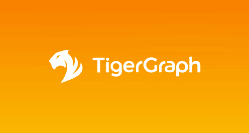 Orange background with the TigerGraph logo. A stylized white tigers head is on the left, followed by the text TigerGraph in white.