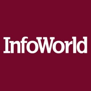 The image shows the InfoWorld logo. The word InfoWorld is written in bold, white letters on a maroon background.