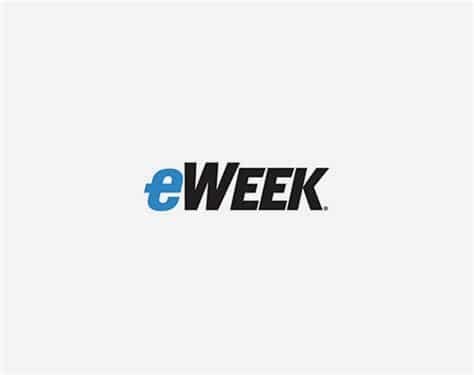 The image showcases the eWEEK logo set against a pristine white background, with the blue e and black WEEK in bold, modern font. This design exudes a forward-thinking vibe akin to Future Graph Analytics.