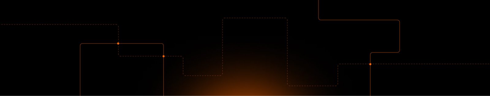 A black background with a pattern of thin orange lines, both solid and dotted, forming a geometric circuit-like design. The lines have glowing points and intersect in various places, creating a dynamic and modern look.