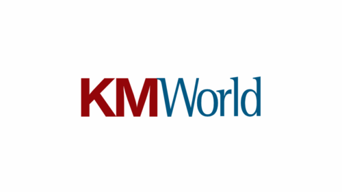 The image displays the KMWorld logo, with KM in bold red letters and World in blue letters on a white background.