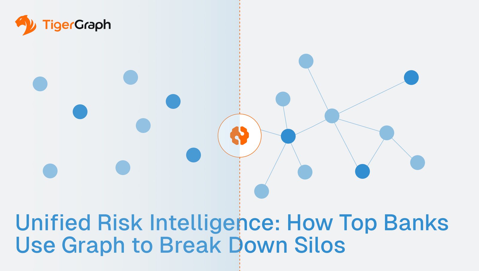 TigerGraph’s eBook Unified Risk Intelligence: How Top Banks Use Graph to Break Down Silos, featuring modern network graphics symbolizing connected data relationships in financial risk, fraud, and compliance—illustrating how leading banks achieve real-time visibility and $100M+ in savings using graph analytics.”