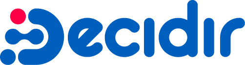 Logo of Decidir in stylized blue lowercase letters, with a red dot above the first letter, which is designed to resemble a lowercase d with three blue dots and a red dot.
